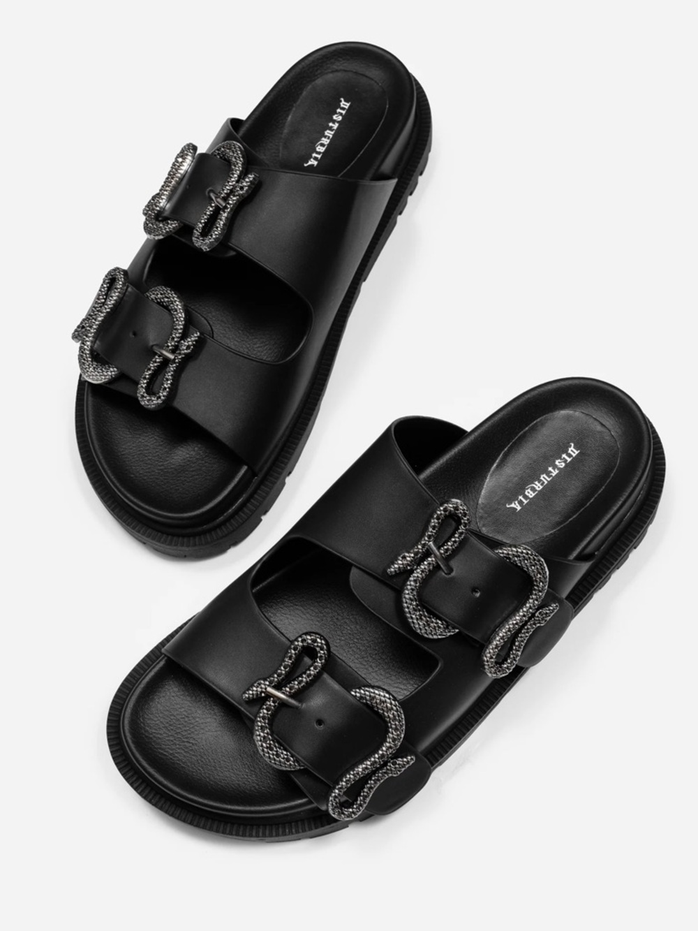 Disturbia Mamba Snake Buckle Slide Sandals Sz 8